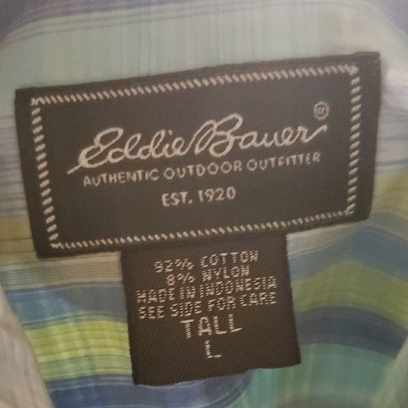 4/$20 Men's Blue and Green Striped Shirt - Picture 2 of 7